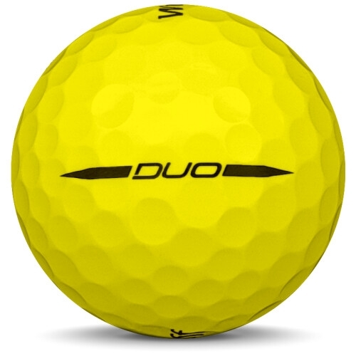Golfboll av modellen Wilson Staff Duo i gul färg från sidan